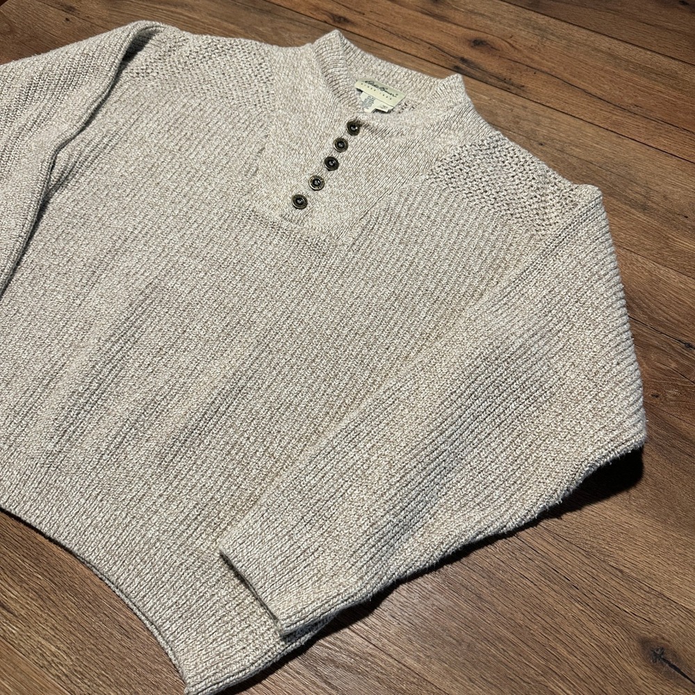 Vintage Eddie Bauer Tan Henley Sweater Mens M